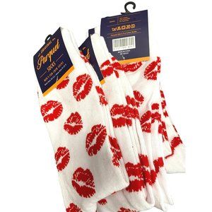 Parquet Lipstick Kiss Print Socks White Red One Pair One Size NWT